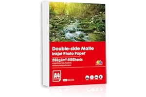 Inkuway A4 Thick Double Sides Matte Premium Inkjet Photo Paper -260Gsm 100sheets Inkjet Paper for Professional Photo Prints,Inkjet Printable