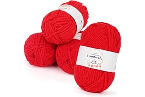 ‎AEELIKE Aeelike 200g(4x50g) Amigurumi Wolle 5Ply Baumwolle zum Häkeln, Häkel- & Strickgarn Zum Stricken, Häkeln und Kunsthandwerk, Häkelgarn Baumwolle Set, Rot