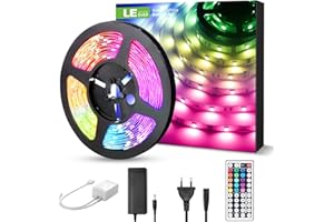 LIGHTING EVER LE Striscia LED 5m 36W RGB Striscia Luminosa 1200lm 300 LED Flessibile Kit completo con 44 tasti Telecomando IR & Alimentatore Led Strip Illuminazione per Decorazioni Interni Soggiorno Automobili
