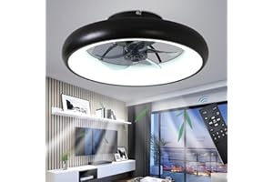 EXLAFI Quiet 48CM Modern Ceiling Fans with Lamp Remote Control, LED 36W Dimmable Ceiling Light for Bedroom Living Room, Reversible and 6 Speeds, Black