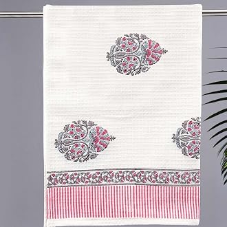 Peepul Tree Block Printed Hand and Bath Towels, Super A...