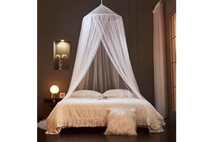 ZIQINPSQ Moustiquaire ronde de qualité supérieure - 228 x 58 cm - Pour lit double, lit simple et king size - Moustiquaire à l'intérieur et à l'extérieur - Filet dense - Blanc