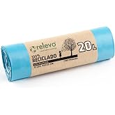 Relevo Blue Self-Seal Trash Bags - 20L (Width 45cm x Height 50cm), 15 Bags per Roll | Extra Strong Trash Bags | 100% Recycled