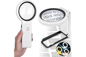 ‎AIXPI Lupe mit Licht und Ständer, 30X 40X Faltbare Leselupe mit 18 LED-Licht, Dimmable Groß Glas Handlupe für Senioren, Juwelier, Handwerk, Bücher, Münzen, Makuladegeneration - mit Linsentuch