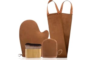 FUNAN Self Tanning Applicator Kit with Tanning Glove for Self Tan Mitt, Back Lotion Applicator, Mini Mitt and Ultra Soft Self Tanner Brush Bamboo Kabuki Brush, Brown