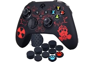 YoRHa Silicona Talla Láser Funda Piel Carcasas Cubierta para Xbox Series X/S Mando x 1 (Radiación roja) con Agarres para el Pulgar x 10