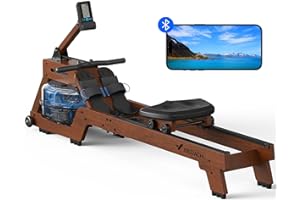 ‎MERACH MERACH Wasser-Rudergerät aus Rot-Eichenholz/Gummiholz mit 12 Blättern für Gleichmäßige Belastung, Kann den Widerstand um 40% Erhöhen, Exklusive App mit Interaktivem Flusskarten-Gaming