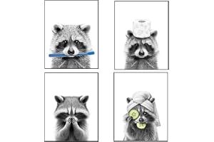 FAINCA 4 stycken badrumstavla 20 x 30 cm utan ram | A4 vattentät dekoration badrum tvättbjörn poster humoristisk för toalett