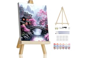 KEYIFA Paysage en Fleurs Roses Peinture par Numéros pour Adulte Avec Cadre, Kits de Peinture au Numéro avec Acrylique et Pinceaux, DIY Creatif Toile Painting Numbers, Décoration de Maison 20x30cm
