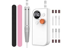 undreem Electric Nail Files Professional Nail Drill, Portable Nail Drill Machine for Acrylic Nail, 30000RPM Adjustable Speed Electric Manicure Pedicure Set, Home Salon Use (White)
