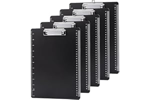 Srvnpioy Paquete de 5 Portapapeles A4 de Plastico, Negro, con Lazo para Colgar Retráctil, para Oficina, Hospital, Restaurante, Almacén