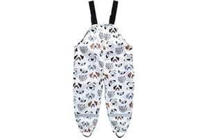 Hinzonek Kids Rain Trousers Waterproof Mud Suspender Rain Bib Dungarees Over Pants Snowsuit for Boys Girls Outdoor