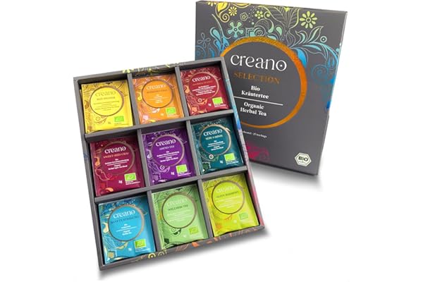 Creano Set de regalo de té de hierbas orgánicas "Orgánico Herbal Tea" – 27 bolsas de té orgánicas en 9 diferentes variedades – 54 g