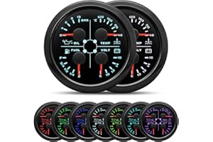PIOUSUNT 85mm 4-in-1 Multifunction Gauge Oil Pressure, Fuel Level 0-190ohms/240-33ohms Adjustable, Water Temperature, 12V Voltmeter with Backlight for Auto, Marine, Motorcycle