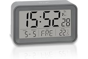 ‎ADE ADE Digitaler Funkwecker mit Licht | Wecker mit Temperaturanzeige und Kalender | kompakter Reisewecker | hübsches matt graues Gehäuse | mit Batterie