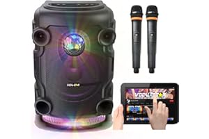 Vocal-Star Przenośny system głośników Disco PA z Bluetooth, basem i tonami, efekt świetlny LED, wejście USB i AUX do MP3, 12 cali 300 W i 2 mikrofony bezprzewodowe (VS-DSPA)