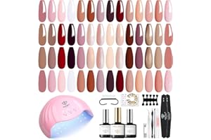Modelones Gel Nail Kit, 28 Colors Nude Brown Pink Red Soak Off Gel Nail Polish Set with Lamp Starter Kit No Wipe Base & Top Coat Diy Nail Curing Gift For Women