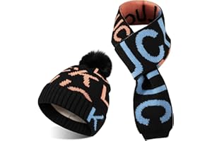 AYPOW Winter Warm Knitted Beanie Hat Scarf Set for Kids, Beanie Hat and Scarf Set Kids Aged 3-6, Thermal Thicken Fleece Lining Knitted Hat & Neck Warmer Set for Kid Children Girls Boys