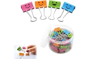 YIIWONI 40 Stück Foldback Klammern,Papierklammern mit Box,Aktenklammern,Lächeln Klammern Metall,Foldback Klammern Groß für Notizen Organisieren Einstufung - Fasst 75 Blatt Papier,19mm Binder Clips