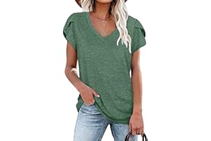 PLOKNRD Damska bluzka z dekoltem w serek z płatkami koszulka letnia tunika na co dzień