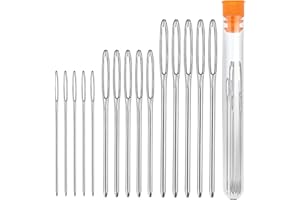 Jaimela 15 Piezas Agujas Romas Ojo Grande, 3 Tamaños Aguja de Acero Afilada, Puntas Diferentes Agujas de Coser a Mano para Coser Lana Tela Cuero Pellejo (5.2, 6, 7CM), para Coser, Bricolaje