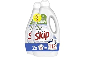 Skip Lessive Liquide Active Clean x112, Résultats impeccables même en cycle court, Format Familial 112 lavages (Lot de 2 x 56 Lavages)