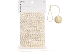 G2PLUS 50M Cuerda Blanco y Dorado: Cordon Navidad,Cuerda Regalos Navidad para Envolver Regalos Decoración Navideña y Manualidades