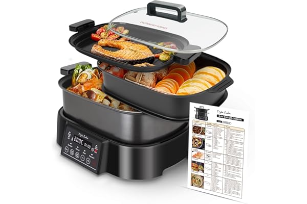 Taylor Swoden Arthur - Cuiseur vapeur électrique, 6L, Programmable de Cuisson vapeur, Maintien au chaud 10h, 3 Paniers empilables amovibles, Programmes prédéfinis ou mode manuel, Sans BPA, 1250W