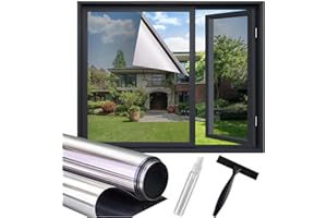 Lifetree - Pellicola a specchio per finestre, per interni, protezione solare, autoadesiva, protezione dai raggi UV, protezione dal calore, pellicola oscurante per privacy, argento, 90 x 400 cm