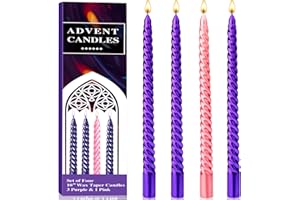 BEYAOBN 4 Pack Christmas Advent Taper Candle, Spiral Advent Candles Set ,10 Inch Dripless Taper Candle 8 Hour Burn Time for Christmas, Party, Celebration, Church, Home Décor (3 Purple /1 Pink )