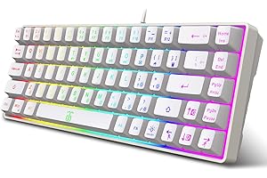 ‎SNPURDIRI Snpurdiri 60% Prozent Gaming-Tastatur, ergonomische kleine Mini-Gaming-Tastatur, leise kompakte RGB-Tastatur mit Hintergrundbeleuchtung für Windows, PC, Laptop, Gaming (68 Tasten, weiß)