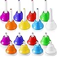 Zhanmai 16 Pieces Music Bells Include 8 Notes Hand Bells and 8 Desk Bells Colorful Diatonic Metal Bells for School Wedding Church Chorus Holiday Party Supplies, 2 Styles