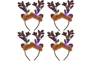 Meleager 4 Stück Geweih Haarreif mit LED,Weihnachten Beleuchtete Stirnbänder,Weihnachtsgeweih,Weihnachts Haarschmuck für Kinder und erwachsene,Stirnbänder für Weihnachtsfeiern accessoires