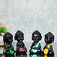 eCraftIndia Polyester Blend Handcrafted Laughing Monk Idol (7.01 cm x 7.01 cm x 11.98 cm, Set of 4)