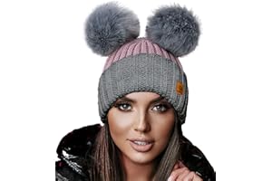 4sold Miki Donne Winter Cappello Invernale Beanie Lavorato a Maglia in Lana con Doppio Pom Pom cap Ski Snowboard Bobble