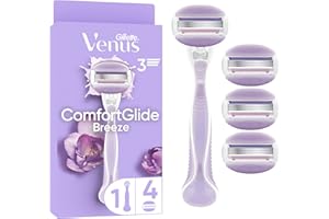 Gillette Venus ComfortGlide Breeze Maquinilla De Afeitar Mujer Con Recambios, 1 Mango De Metal, 4 Cuchillas De Afeitar Con Barras De Gel Y Soporte Para Ducha, Depilación Suave y Duradera