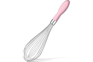 Rainspire 12-Inch Wire Whisk Stainless Steel, Balloon Whisks for Cooking, Wisk Wisking Tool With Soft Silicone Handle, Thick Durable Whisker for Blending, Beating, Whisking, Stirring, Pink, DDQ12-FEN