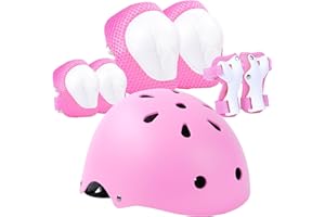 LANOVAGEAR Casco Bici Protezioni Set,Caschi per Bambini 2-14 Anni Regolabile Gomitiere Polso Ginocchiere Set di Protezione per Bambina per Skate Bicicletta Pattinaggio