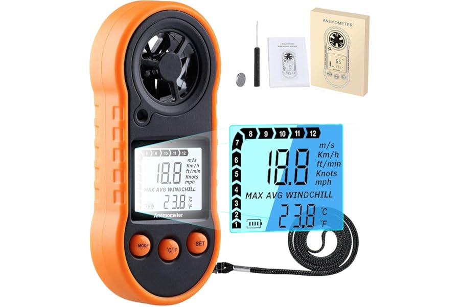 Digital Anemometer,Handheld Wind Speed Meter,Air Flow Velocity Meter for Measuring Wind Speed/Temperature with Backlight LCD,for Shooting, HVAC, Drone Flying,Windsurfing, Sailing, Surfing, Fishing