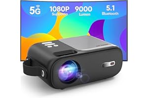 HORLAT Mini Proiettore, Proiettore 5G WiFi Bluetooth 9000 Lumens, Supporto Full HD 1080P, Correzione Trapezoidale ±15°, Videoproiettore Home Cinema, Compatibile con Smartphone/TV Stick