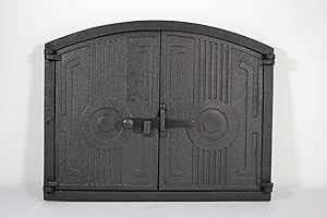 Euro Sezam - puerta de horno semicircular de hierro fundido - puerta de horno maciza y gruesa - puerta de horno de pizza - AA001 - puerta doble con cerradura de puerta - 48x38