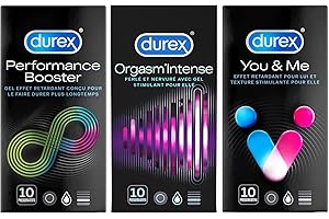 DUREX – Coffret Plaisir - 3 Boîtes de Préservatifs - Retardant x10 - Stimulant x10 - You & Me x10