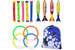 XNDRYAN Diving Pool Toys, Sinkies for Kids Swimming Underwater Diving Toys Set Includes 5 Pcs Diving Sticks, 4 Pcs Torpedo Bandits, 4 Pcs Diving Rings, Fun Swimming Toys for Pool