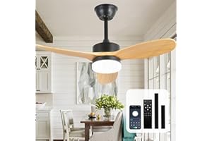 Finktonglan 36" Farmhouse Ceiling Fan with Light and Remote Control, Black Ceiling Fans with Lights for Indoor and Outdoor, DC Motor Ceiling Fan with Two Rods for Patio, Living Room, Dining Room