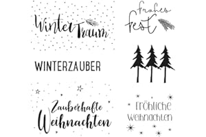 Rayher Clear Stamps Weihnachtsgrüße, 6 Motive, klar, transparente Stempel, durchsichtig, Silikonstempel, 50221000, Weiß, Bogen 97 x 102,5 mm