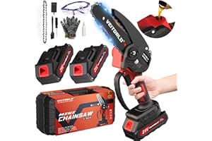 Veitorld Mini Kettensäge mit 2 Akku, 6 Zoll Minikettensäge, Automatisches Ölsystem, Kleine Akku Astsäge, Geschenke für Männer, Papa