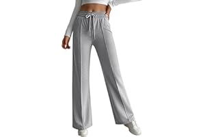 Hotouch Pantalon de jogging baggy pour femme - Couleur unie - Pantalon de loisirs - Pantalon large - Taille haute - Pantalon d'entraînement décontracté en tissu avec taille élastique