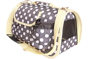 BPS BUENA PET SHOP BPS (R) Portador Transportín Bolsa Bolso de Tela (Lunares) para Perro, Gato, Mascotas, Animales,Tamaño: M,43.5x25x25cm (Negro)
