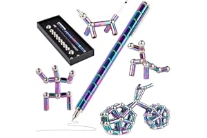 AILA Magnetic Pen, Decompression Fidget Pen Multifunction Metal Magnetic Fidget Pen with 6PCS Writing Refills DIY Fun Magnetic Toys, Anxiety Relief Magnetic Building Blocks Creative Gift