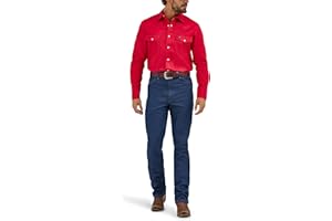 Wrangler Kowbojska koszula z długim rękawem z dwiema kieszeniami, zapięcie na zatrzask, solidna powierzchnia Mężczyźni Cowboy Cut Western Long Sleeve Snap Work Shirt Firm Finish